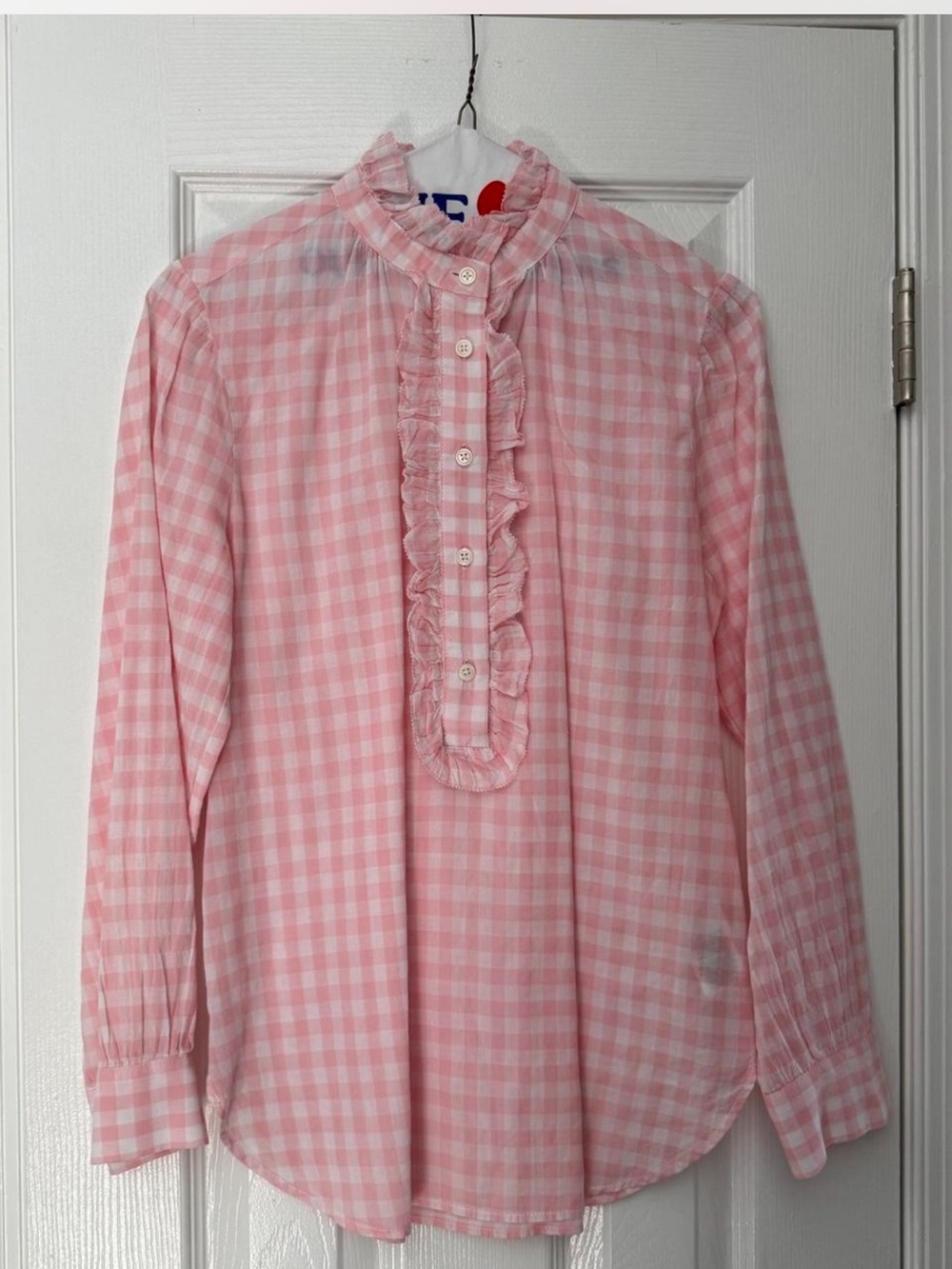 J. Crew Pink Gingham Ruffle-Front Girls Blouse